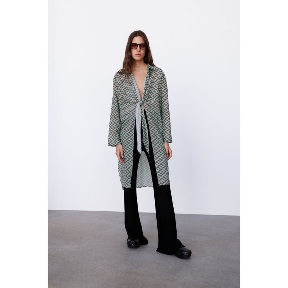 Zara Retro Printed Tie Front Tunic Coverup